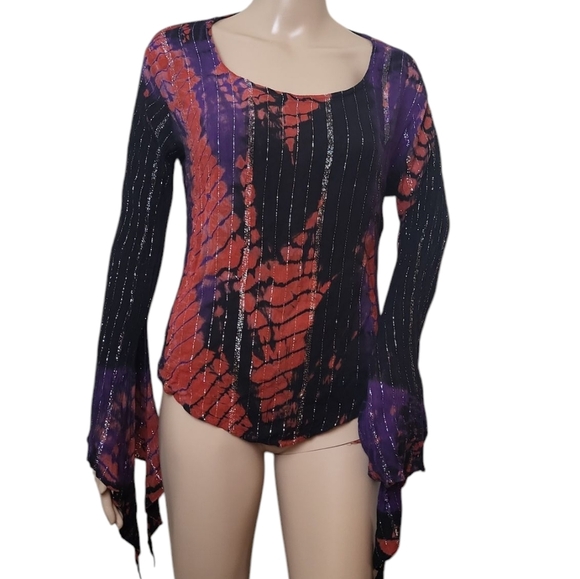 Flowy Sharkbite Hem Glitter Tie Dye Blouse - Picture 1 of 4